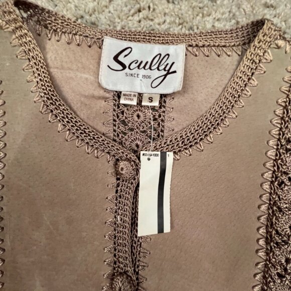 VTG DEADSTOCK SCULLY Leather Vest Button Up Intricate Knit Women’s Button Top - Picture 3 of 13